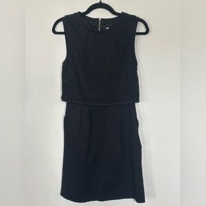 Trina Turk Black Perforated Popover Bodice Sleeveless Mini Dress